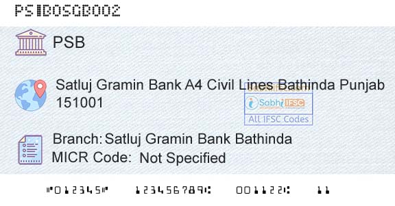 Punjab And Sind Bank Satluj Gramin Bank BathindaBranch 
