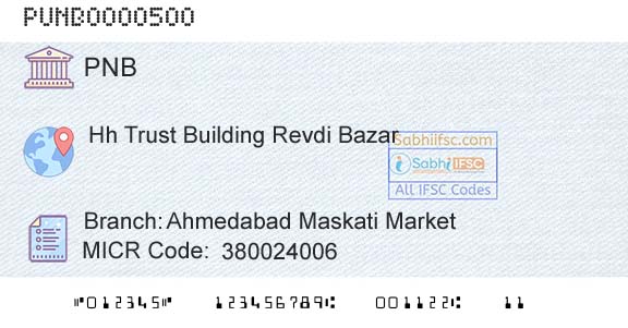 Punjab National Bank Ahmedabad Maskati MarketBranch 