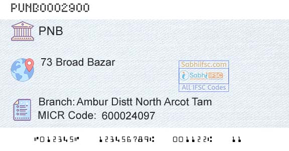 Punjab National Bank Ambur Distt North Arcot TamBranch 