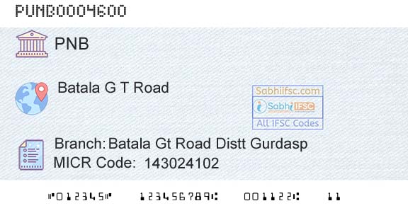 Punjab National Bank Batala Gt Road Distt GurdaspBranch 