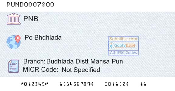 Punjab National Bank Budhlada Distt Mansa PunBranch 