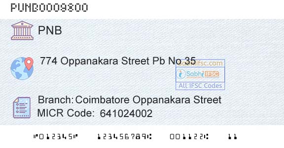 Punjab National Bank Coimbatore Oppanakara StreetBranch 