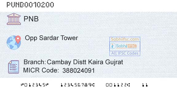 Punjab National Bank Cambay Distt Kaira Gujrat Branch 