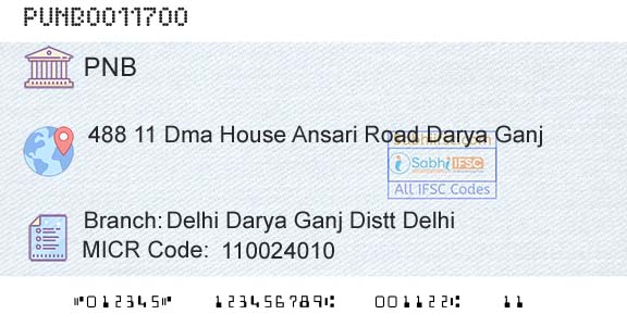 Punjab National Bank Delhi Darya Ganj Distt DelhiBranch 
