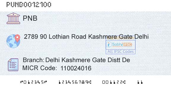 Punjab National Bank Delhi Kashmere Gate Distt DeBranch 