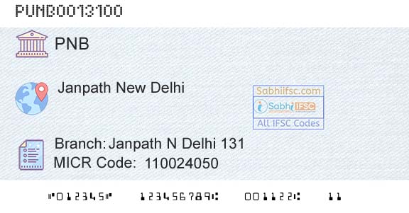 Punjab National Bank Janpath N Delhi 131Branch 