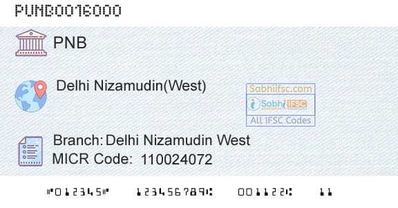 Punjab National Bank Delhi Nizamudin West Branch 