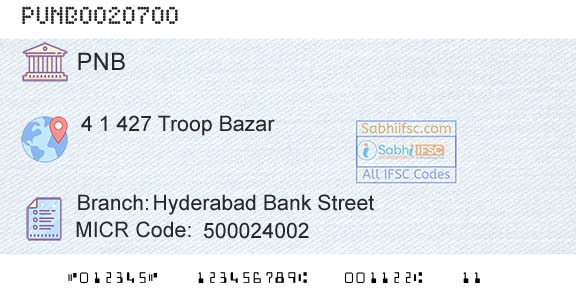 Punjab National Bank Hyderabad Bank StreetBranch 