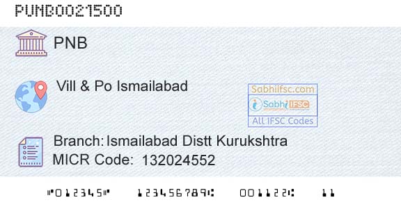 Punjab National Bank Ismailabad Distt KurukshtraBranch 