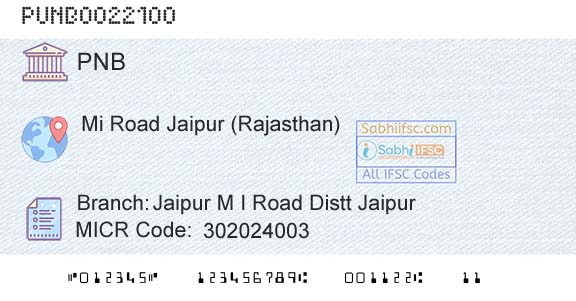 Punjab National Bank Jaipur M I Road Distt JaipurBranch 