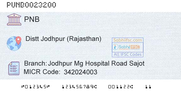Punjab National Bank Jodhpur Mg Hospital Road SajotBranch 