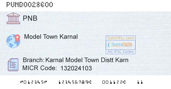 Punjab National Bank Karnal Model Town Distt KarnBranch 