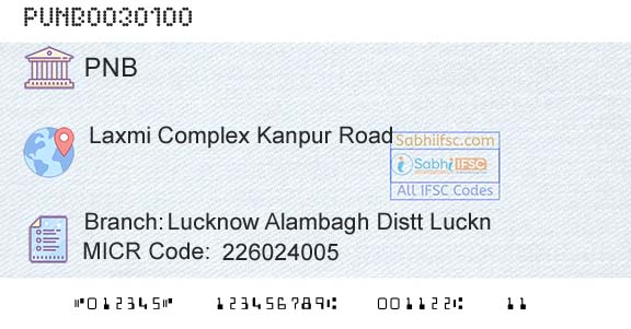 Punjab National Bank Lucknow Alambagh Distt LucknBranch 