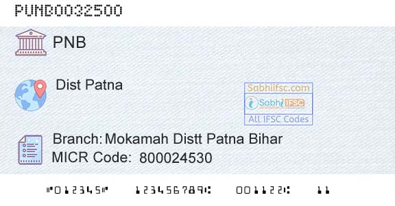 Punjab National Bank Mokamah Distt Patna Bihar Branch 