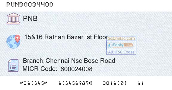 Punjab National Bank Chennai Nsc Bose RoadBranch 