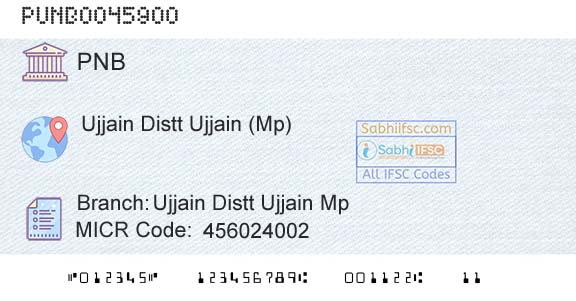 Punjab National Bank Ujjain Distt Ujjain Mp Branch 