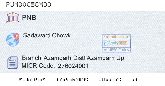 Punjab National Bank Azamgarh Distt Azamgarh Up Branch 