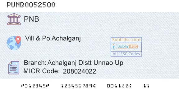 Punjab National Bank Achalganj Distt Unnao Up Branch 