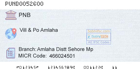 Punjab National Bank Amlaha Distt Sehore Mp Branch 