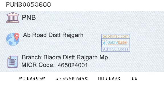 Punjab National Bank Biaora Distt Rajgarh Mp Branch 
