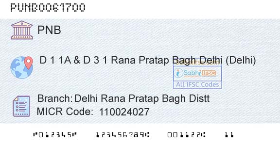 Punjab National Bank Delhi Rana Pratap Bagh Distt Branch 