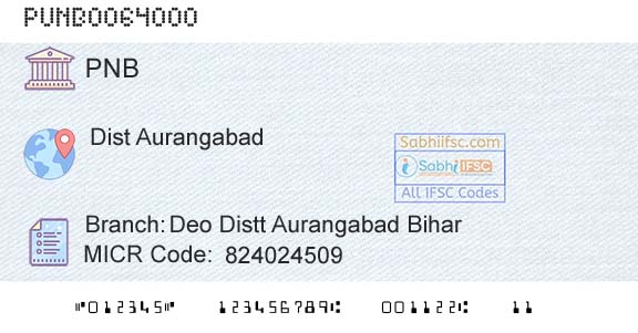 Punjab National Bank Deo Distt Aurangabad Bihar Branch 