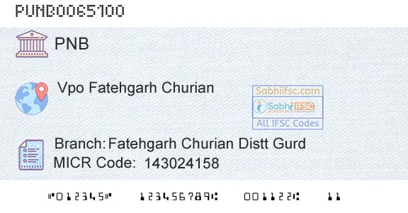 Punjab National Bank Fatehgarh Churian Distt GurdBranch 