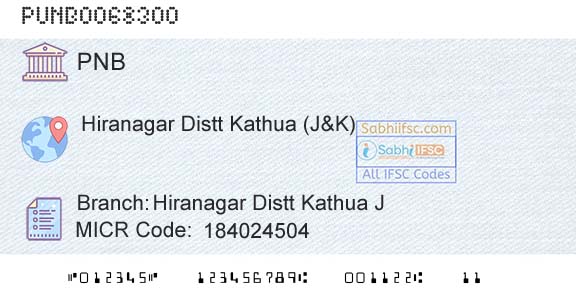Punjab National Bank Hiranagar Distt Kathua J Branch 