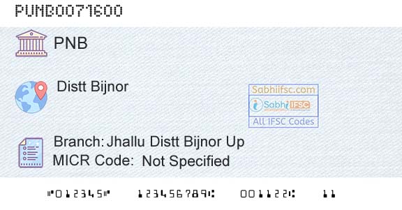 Punjab National Bank Jhallu Distt Bijnor Up Branch 