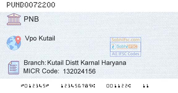 Punjab National Bank Kutail Distt Karnal HaryanaBranch 