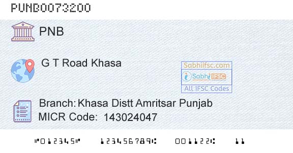 Punjab National Bank Khasa Distt Amritsar PunjabBranch 