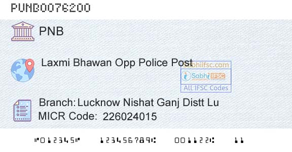 Punjab National Bank Lucknow Nishat Ganj Distt LuBranch 