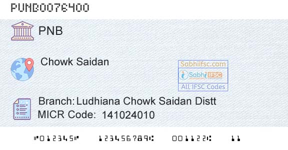 Punjab National Bank Ludhiana Chowk Saidan Distt Branch 