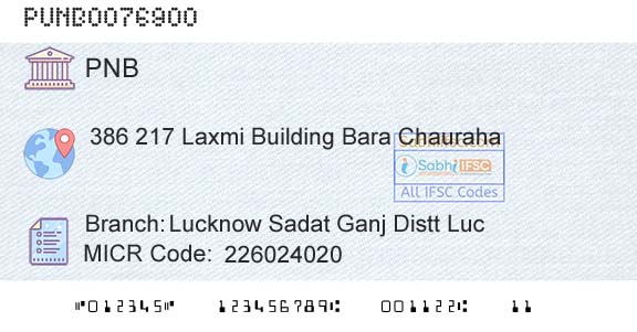 Punjab National Bank Lucknow Sadat Ganj Distt LucBranch 