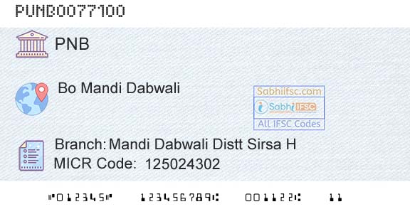 Punjab National Bank Mandi Dabwali Distt Sirsa HBranch 