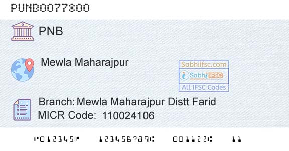 Punjab National Bank Mewla Maharajpur Distt FaridBranch 