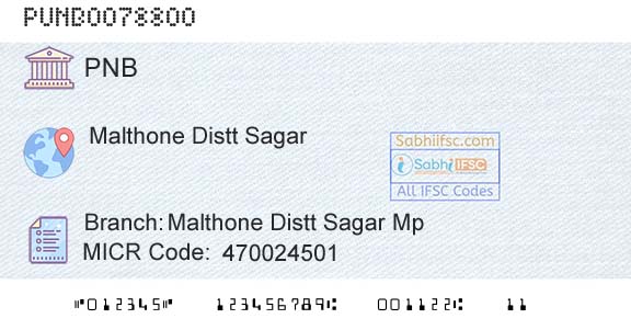 Punjab National Bank Malthone Distt Sagar Mp Branch 