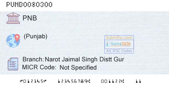 Punjab National Bank Narot Jaimal Singh Distt GurBranch 