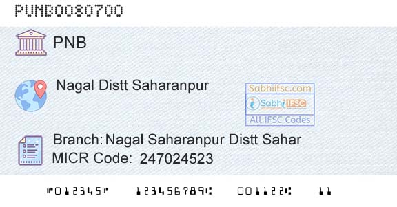Punjab National Bank Nagal Saharanpur Distt SaharBranch 