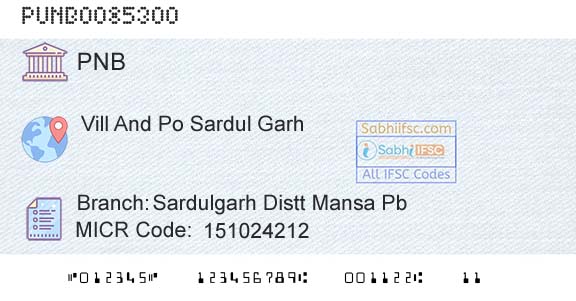Punjab National Bank Sardulgarh Distt Mansa Pb Branch 