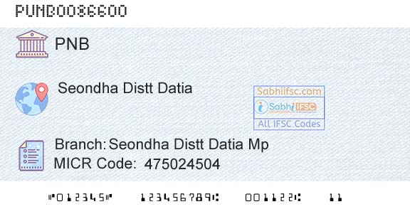 Punjab National Bank Seondha Distt Datia Mp Branch 