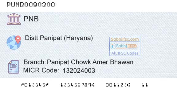 Punjab National Bank Panipat Chowk Amer Bhawan Branch 