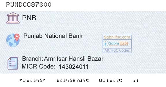 Punjab National Bank Amritsar Hansli BazarBranch 