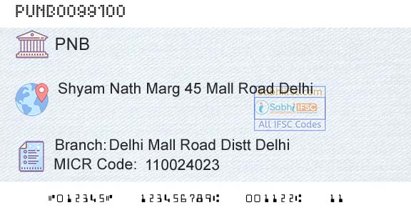 Punjab National Bank Delhi Mall Road Distt DelhiBranch 