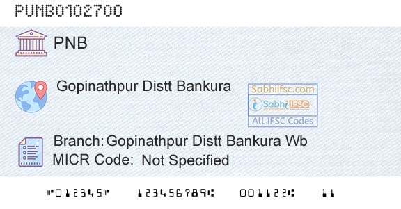 Punjab National Bank Gopinathpur Distt Bankura WbBranch 