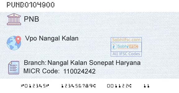 Punjab National Bank Nangal Kalan Sonepat HaryanaBranch 