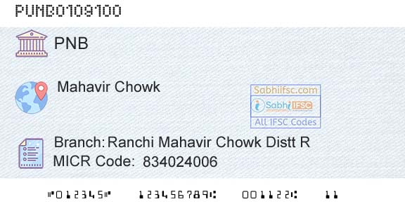 Punjab National Bank Ranchi Mahavir Chowk Distt RBranch 
