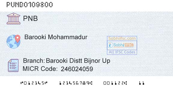Punjab National Bank Barooki Distt Bijnor Up Branch 