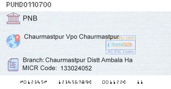 Punjab National Bank Chaurmastpur Distt Ambala HaBranch 