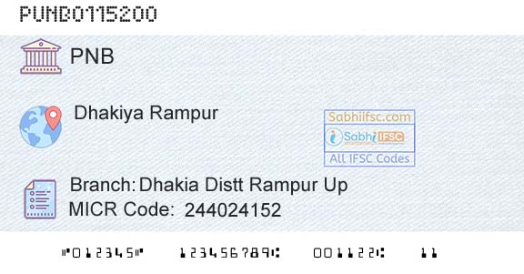 Punjab National Bank Dhakia Distt Rampur Up Branch 
